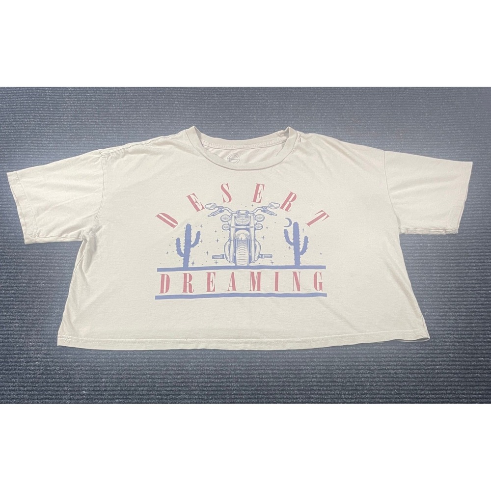 Social Cult Desert Dreaming Motorcycle Graphic Crop Top Tan Large